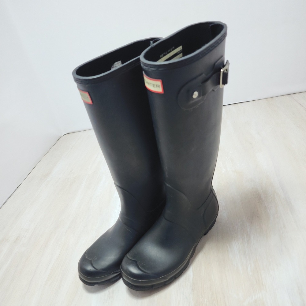Hunter Original Tall Rain Boots Black Waterproof Womens Size 7